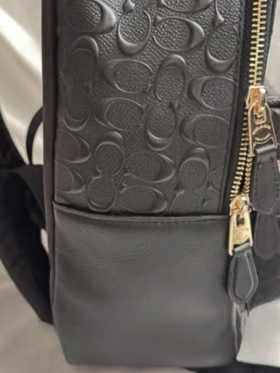 $450 Coach Charlie Signature Monogram Embossed Black Leather Backpack Bag MINT